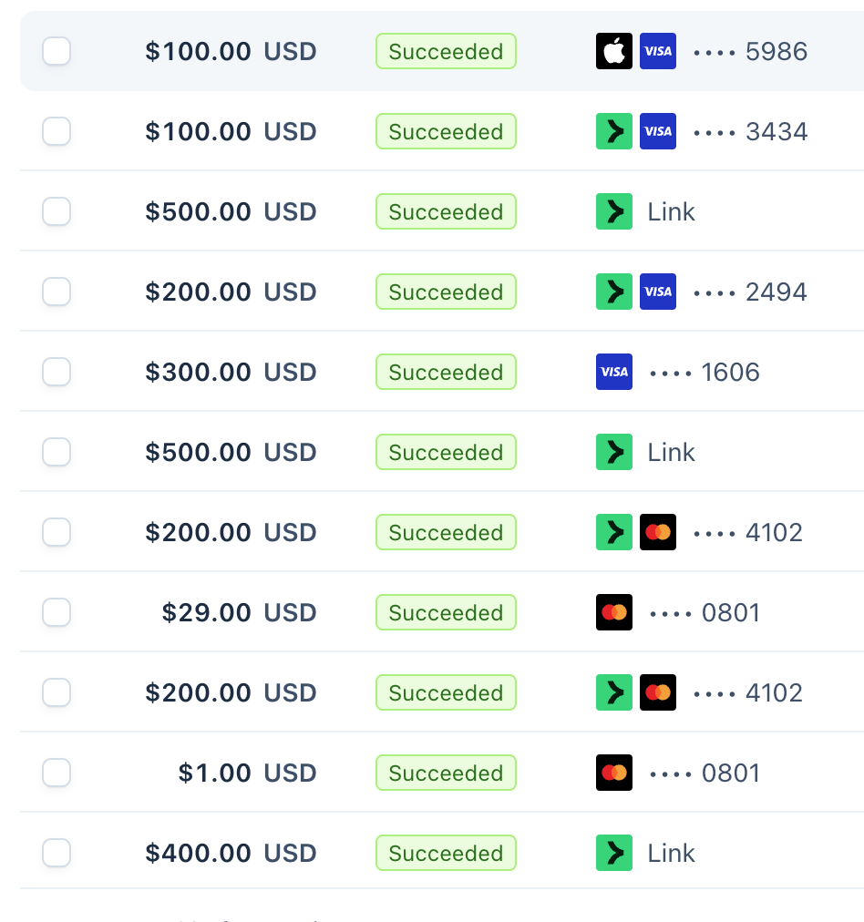 Stripe payments screenshot